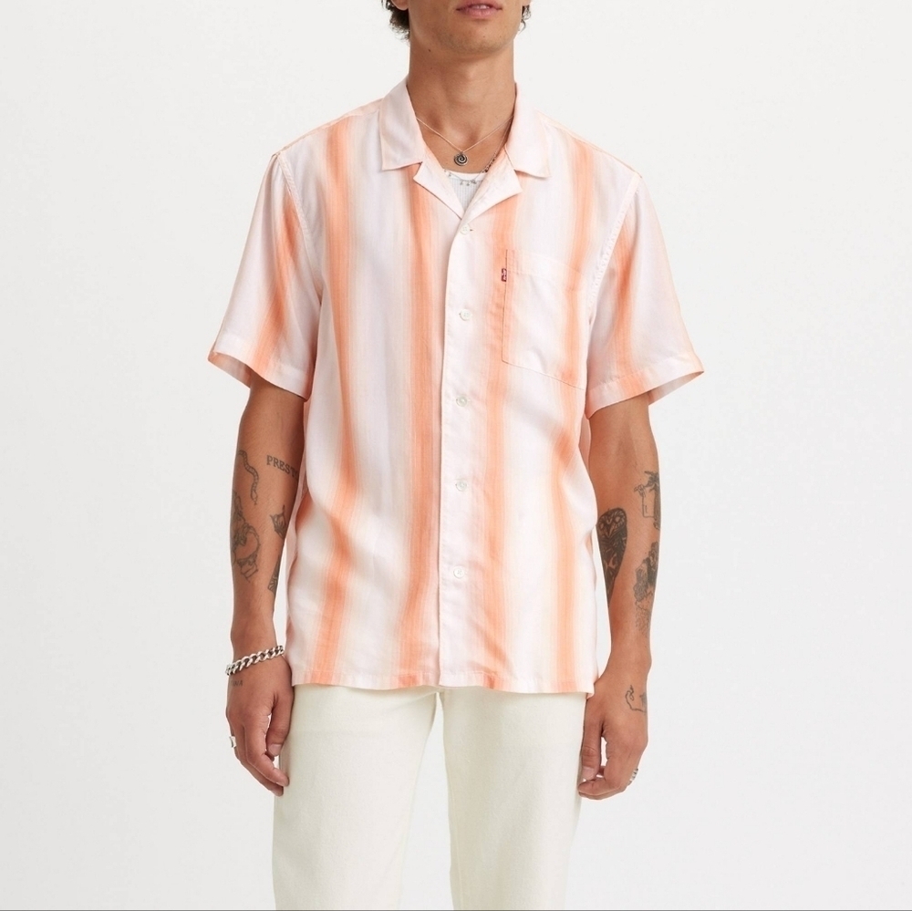 Men's Levis Sunset Camp Button Down Shirt - Orange & White LARGE